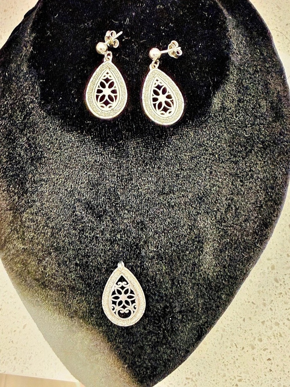 Silver Filigree Pendant & Drop Earrings